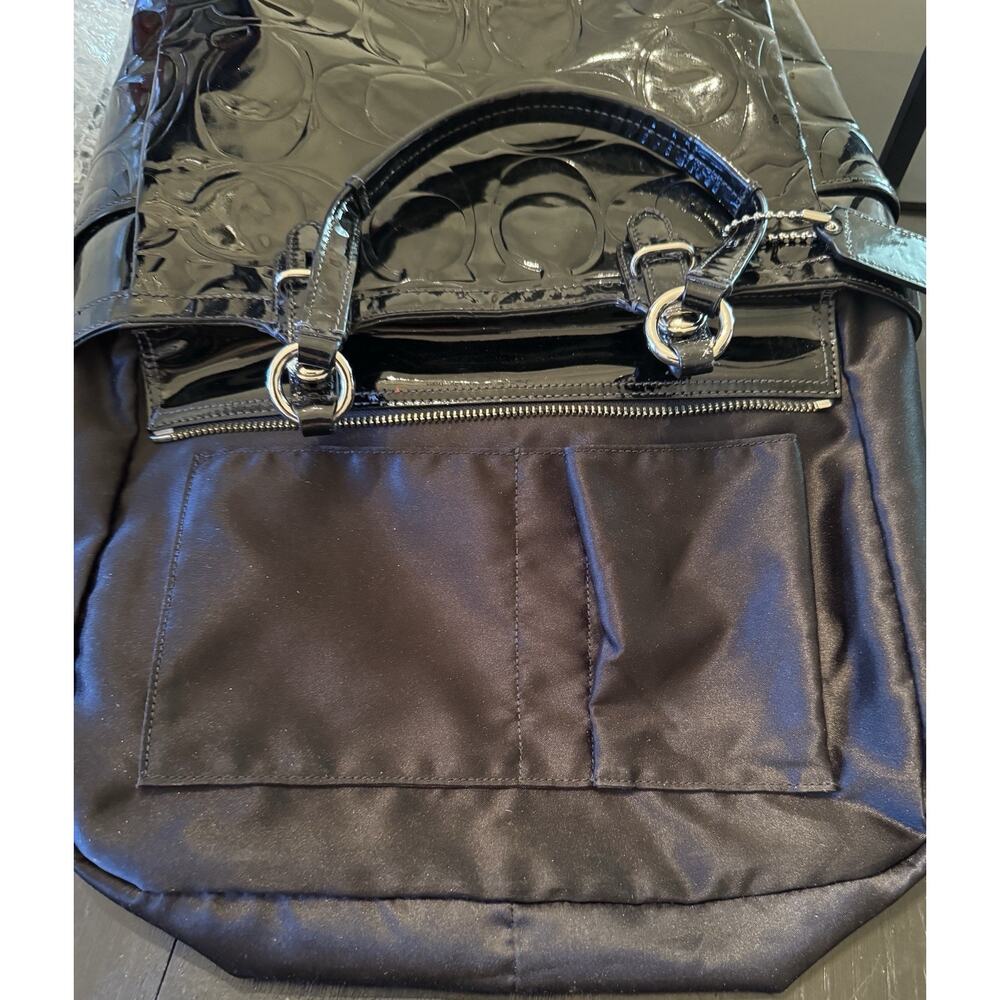 Coach Signature Embossed Black Patent Leather Tote Bag - Picture 11 of 12